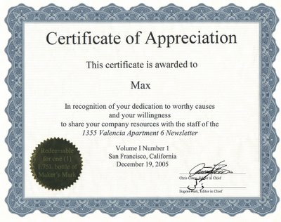 Certificate of Appreciation